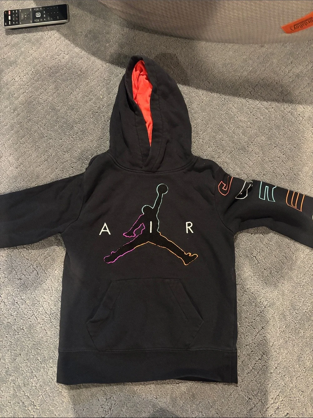 Nike Jordan black multi color logo sweat outfit with mini tear in right leg
